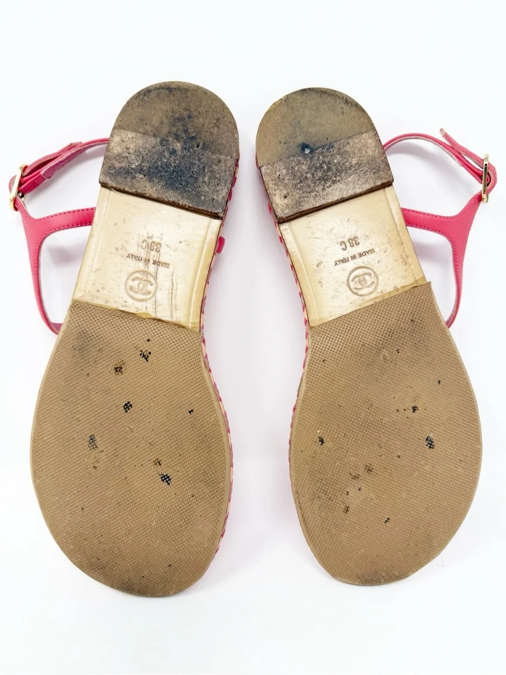 Chanel Chain CC Thong Flat Sandals Pink Womens Size EU 38
